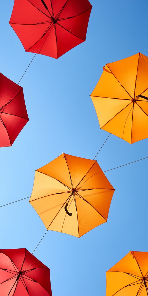 Phone wallpaper: Miscellanea, Umbrellas, Miscellaneous, Sky, Motley, Multicolored, Umbrella free dow