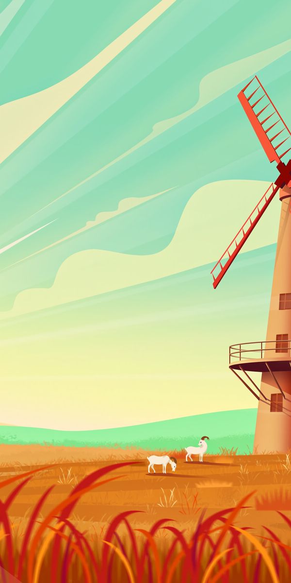 Beautiful Summer Landscape Featuring a Windmill and Pasture