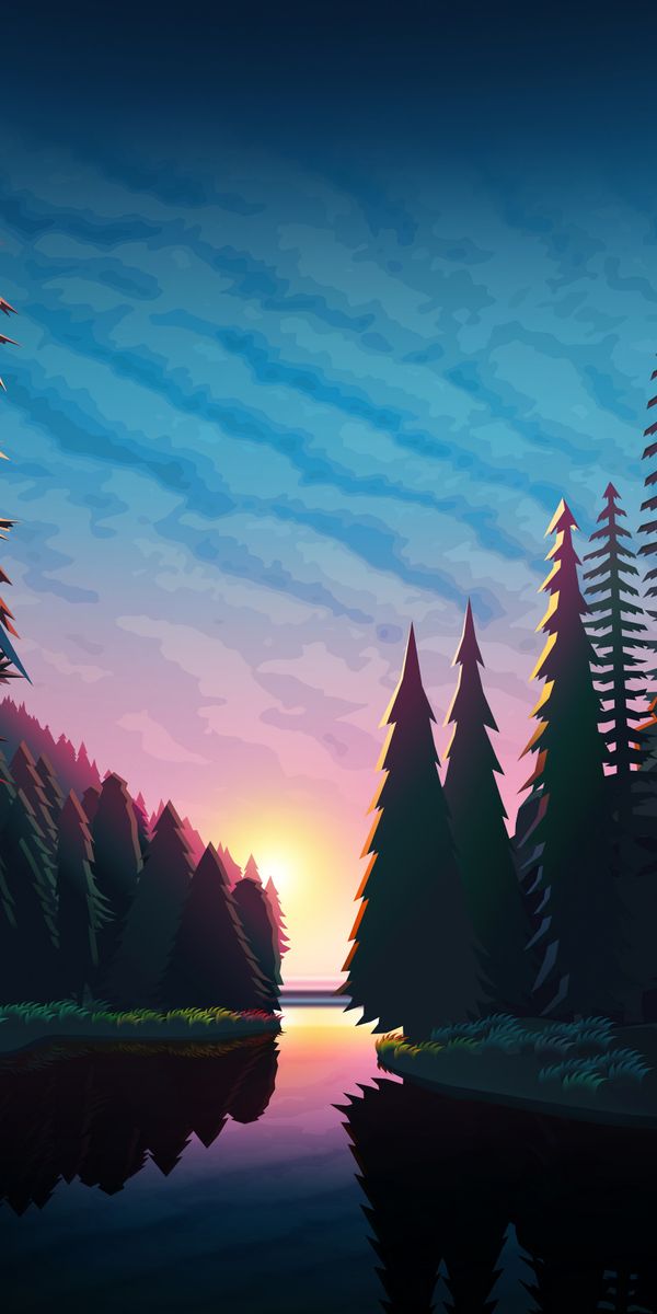 Beautiful Sunset Over a Tranquil Forest Landscape