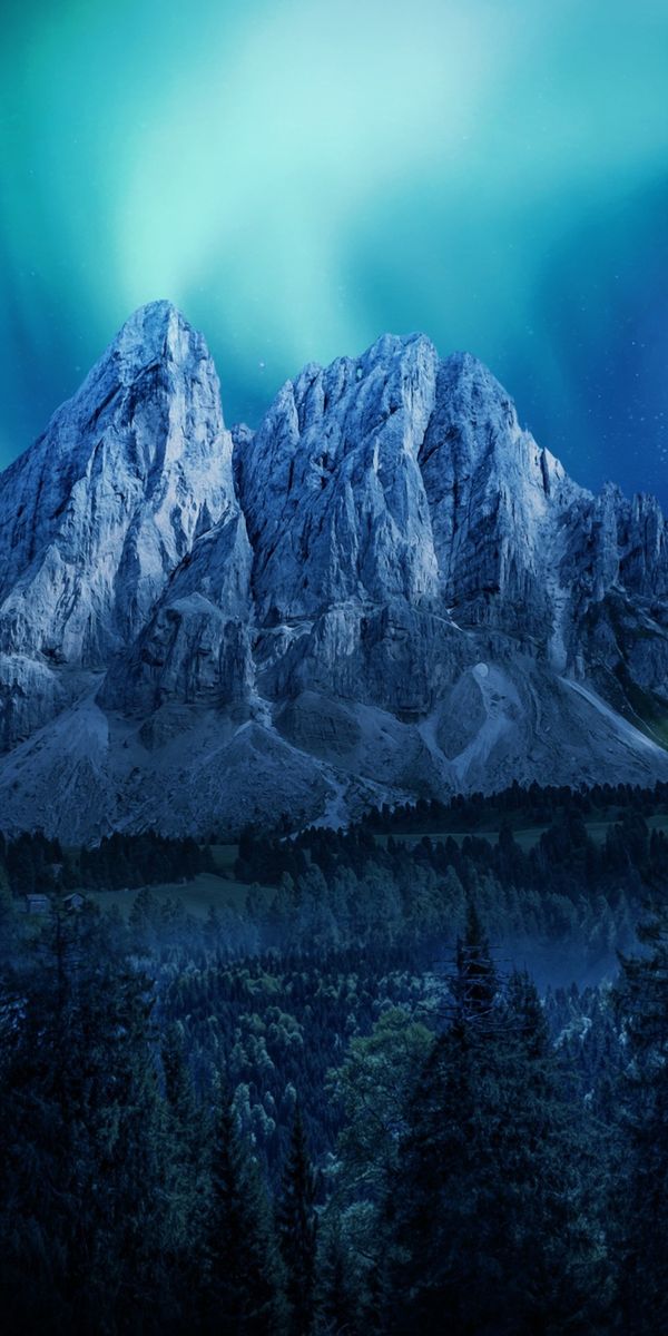 Phone wallpaper: Mountains, Night, Mountain, Earth, Aurora Borealis, Full Moon free download