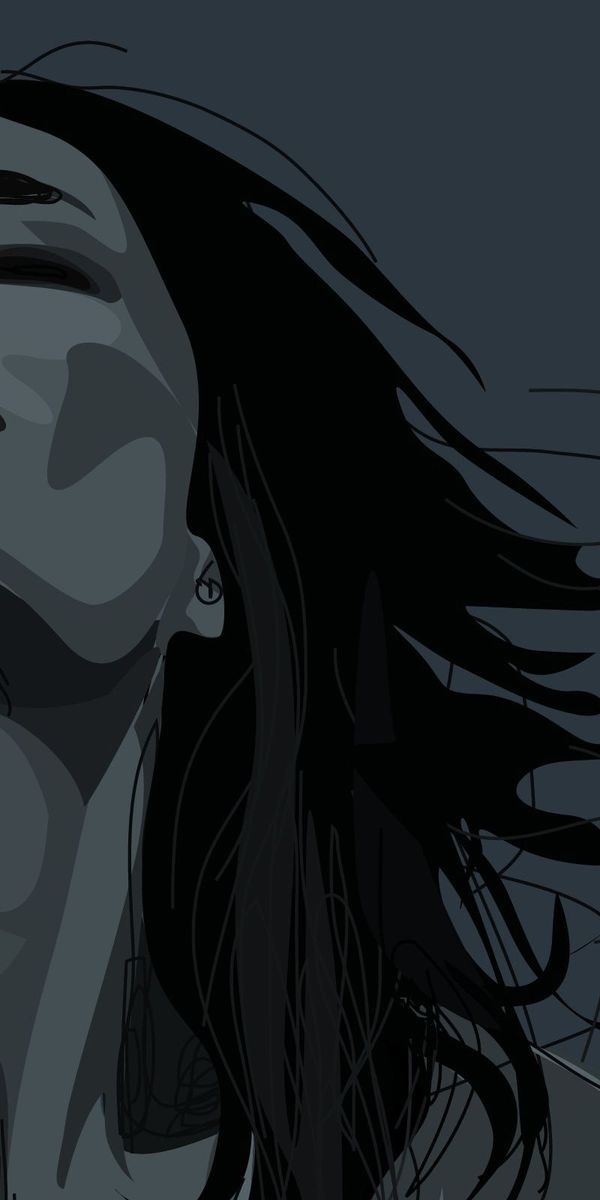 Stylish Vector Portrait of a Girl with Flowing Hair