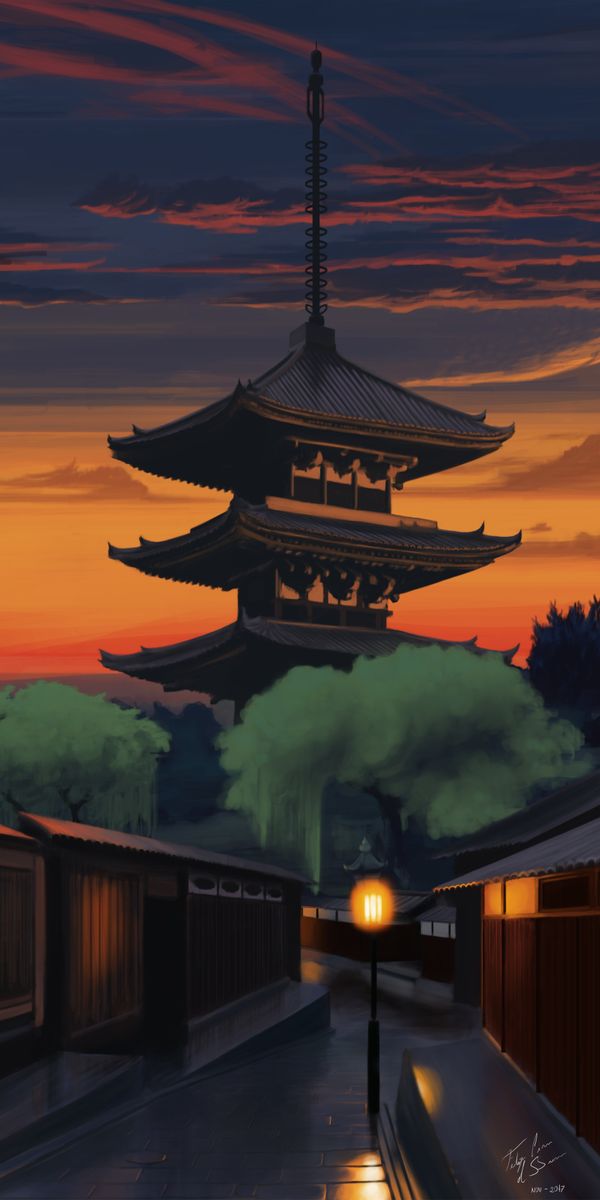 High-Quality Mobile Wallpaper of a Twilight Pagoda at Dusk