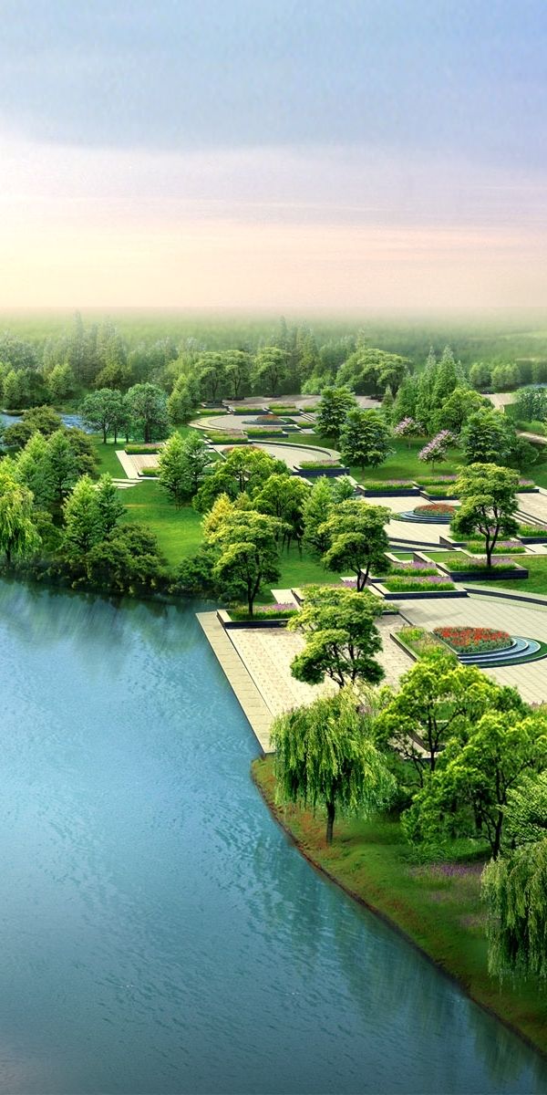 Lush Green Landscape with Rivers and Trees
