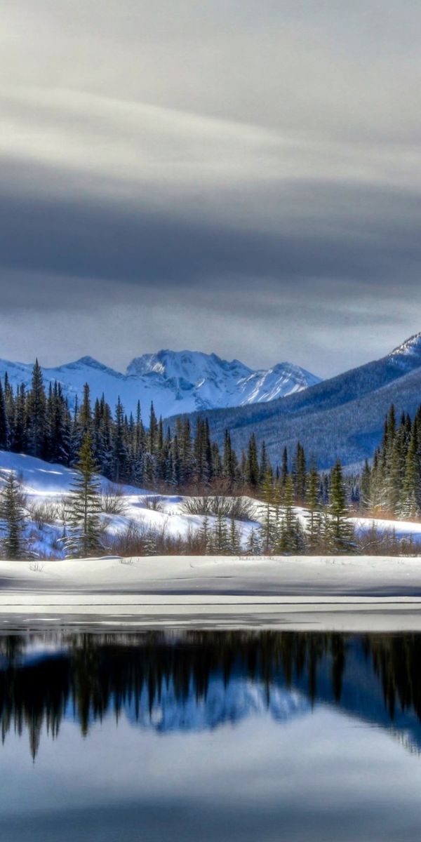 Phone wallpaper: Mountains, Winter, Lake, Forest, Mountain, Earth, Cloud free download