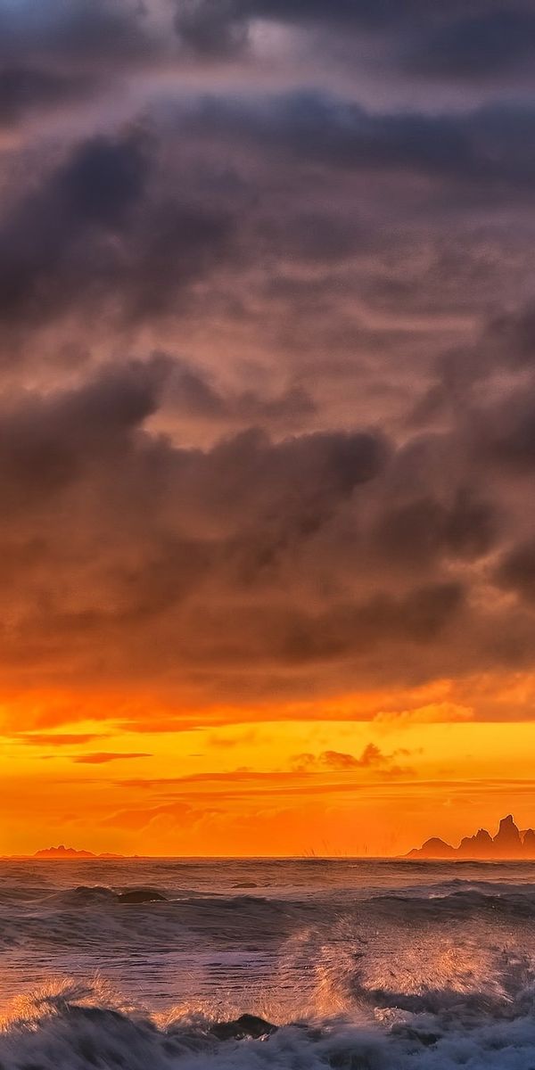 Phone wallpaper: Sunset, Earth, Colors, Cliff, Cloud, Wave, Tide free download