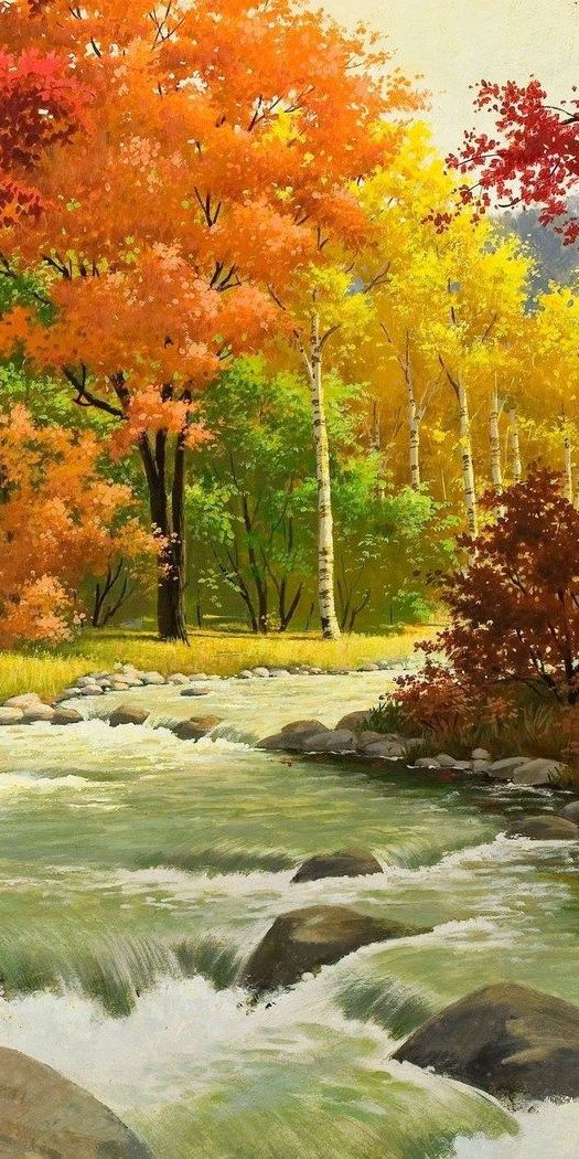 Autumn River Landscape with Vibrant Forest Colors