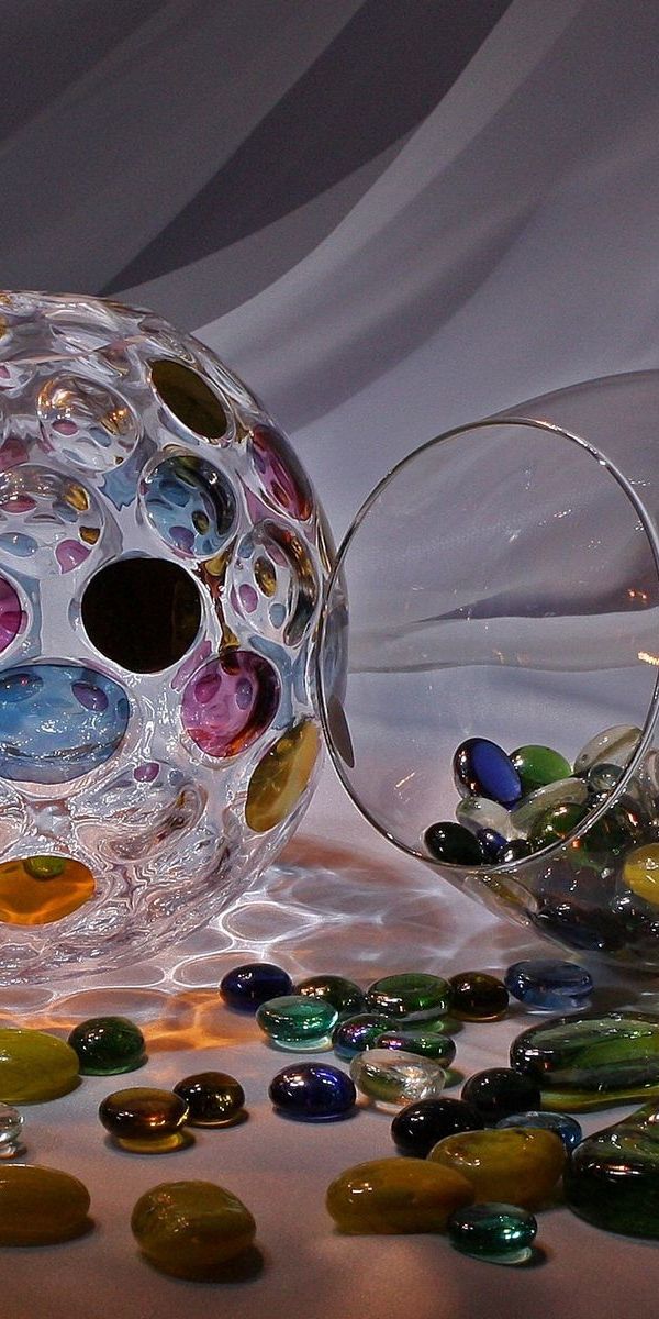 Ultra HD 3D Multicolored Glass Vase with Vibrant Stones