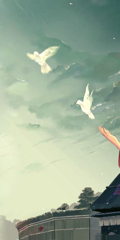 Phone wallpaper: Anime, Girl, Dove free download