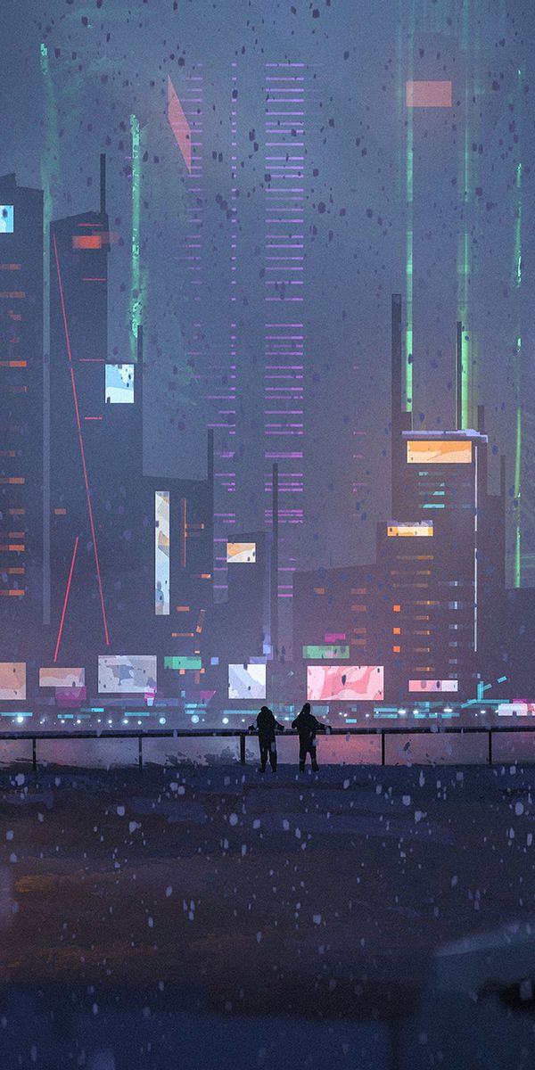 Enchanting Cyberpunk Cityscape in Winter Night