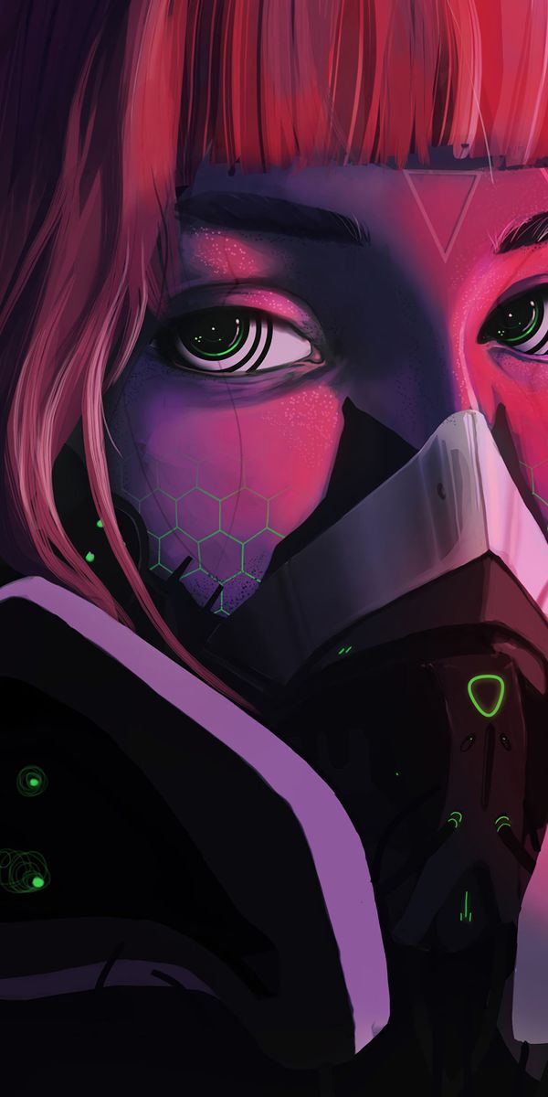 Cyberpunk Girl with Respirator Mask - Eye-Catching Mobile Wallpaper