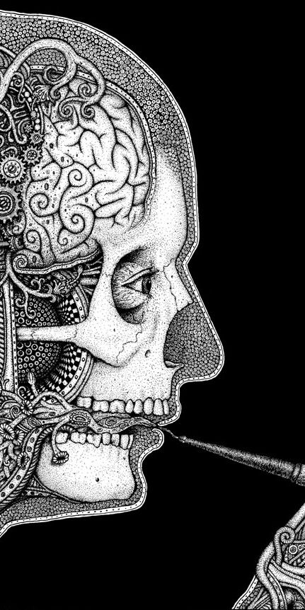 Surreal Dark Art Featuring Human Anatomy and Pipe Elements