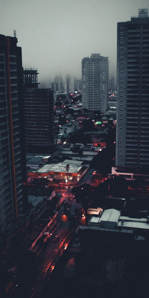 Phone wallpaper: Cities, Building, View From Above, City, Fog free download