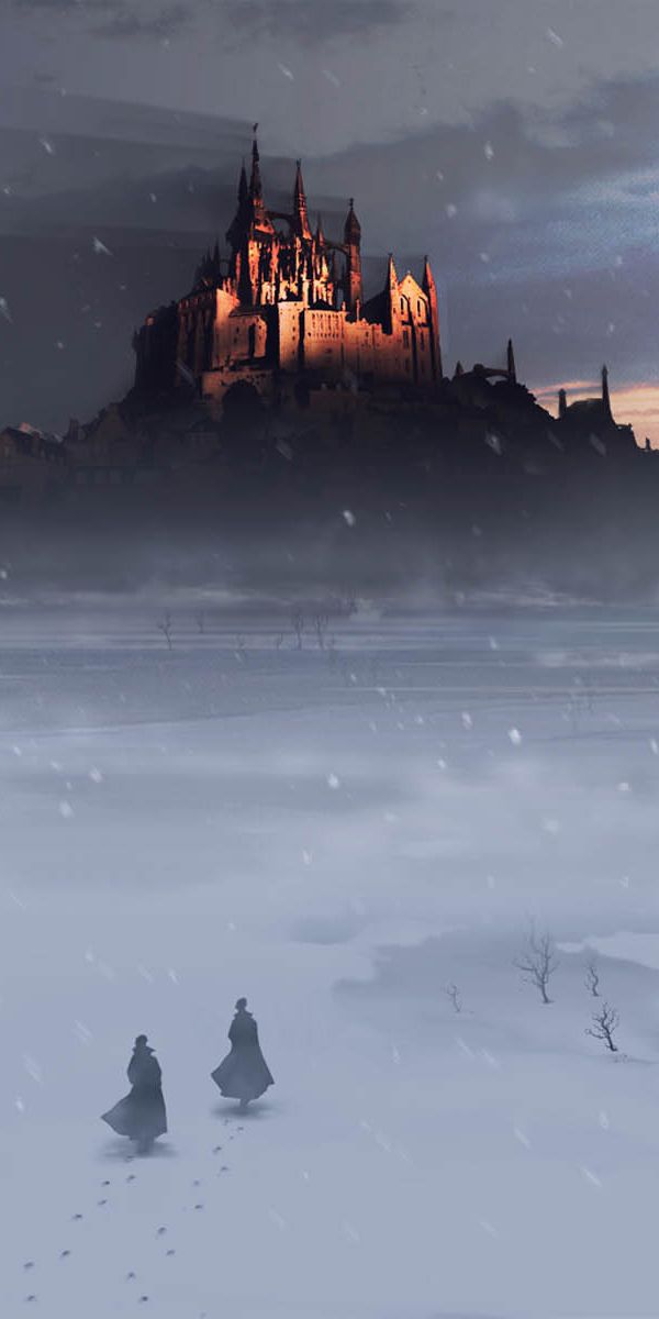 Enchanting Winter Castle at Sunset - Fantasy Mobile Wallpaper