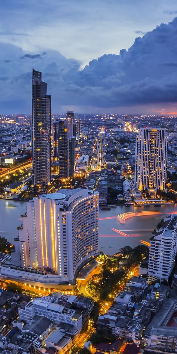 Beautiful Night Skyline of Bangkok with River View