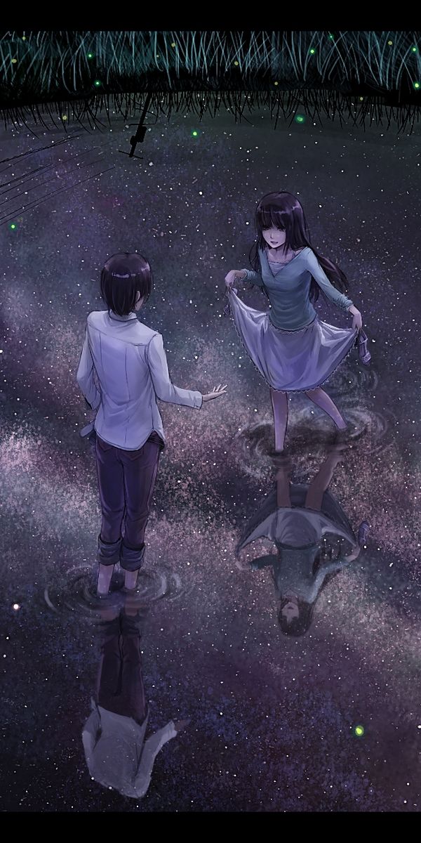 Enchanting Anime Scene of a Couple by the Lake at Night
