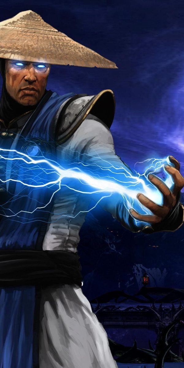 Dynamic Mortal Kombat phone wallpaper showcasing Raiden with electric powers
