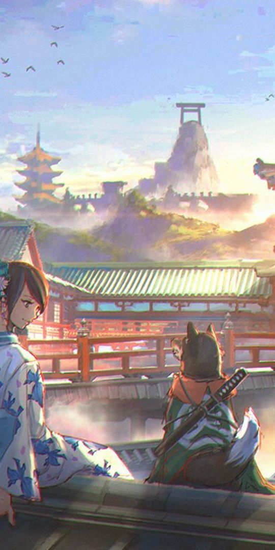 Phone wallpaper: Anime, Dog, Girl free download