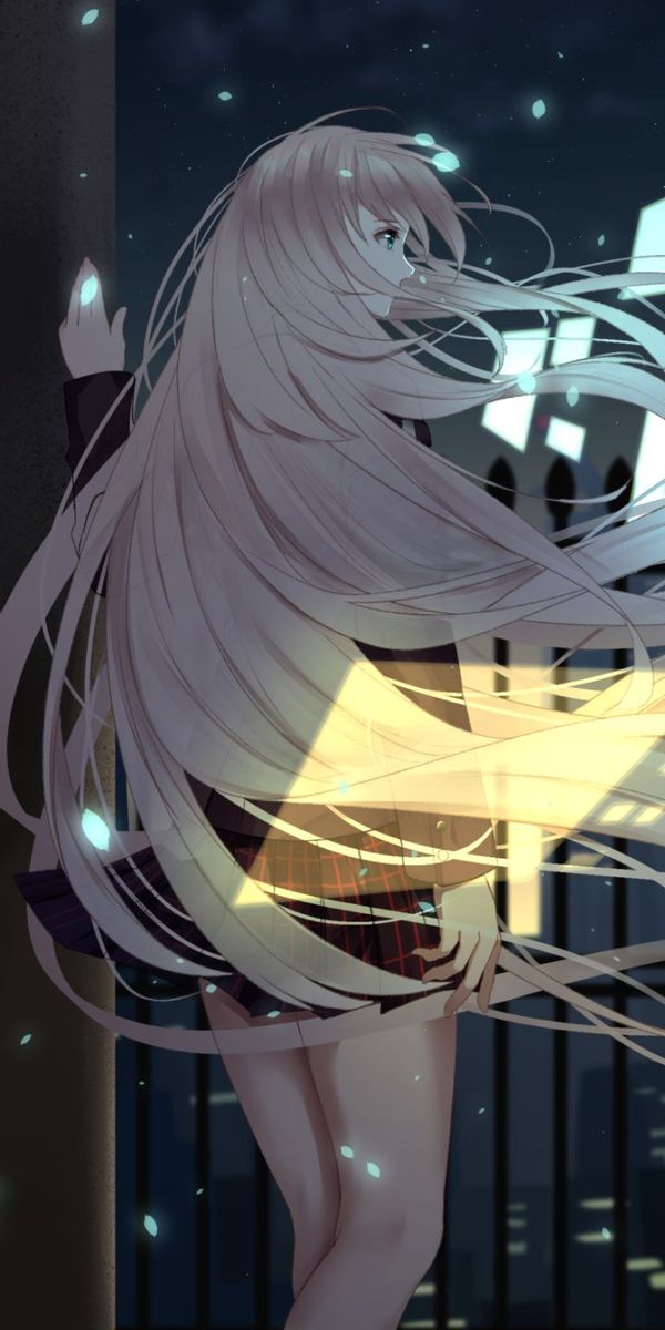Phone wallpaper: Anime, Night, Original, White Hair free download