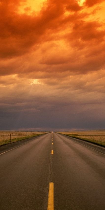 Phone wallpaper: Landscape, Sky, Road, Earth, Field, Cloud, Orange (Color) free download