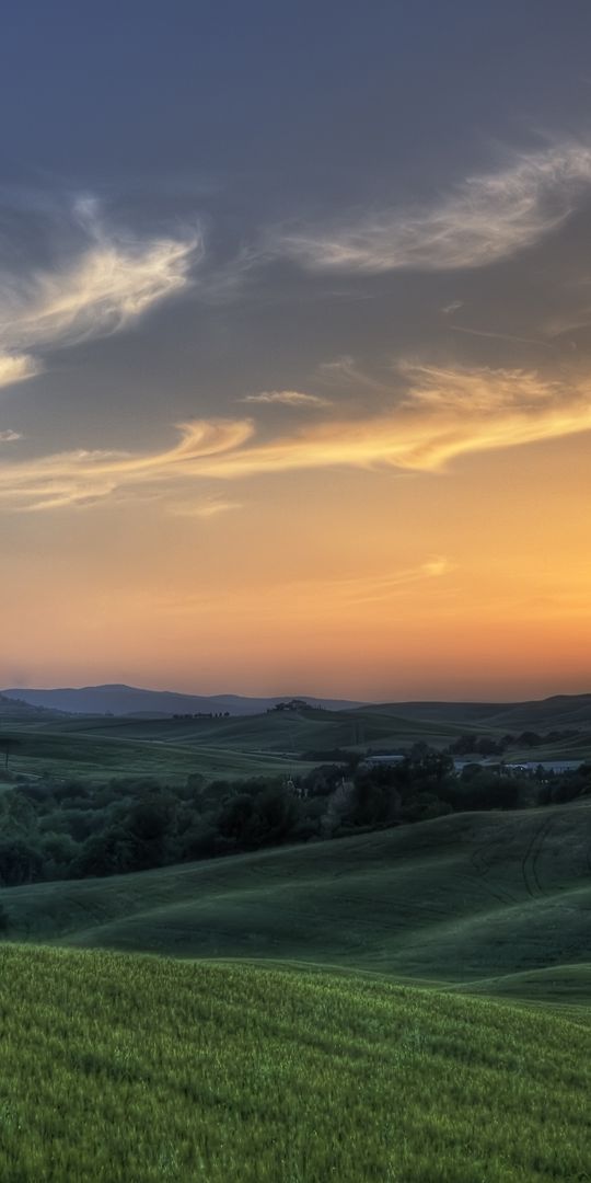 Phone wallpaper: Clouds, Landscape, Sky, Sunset, Fields free download