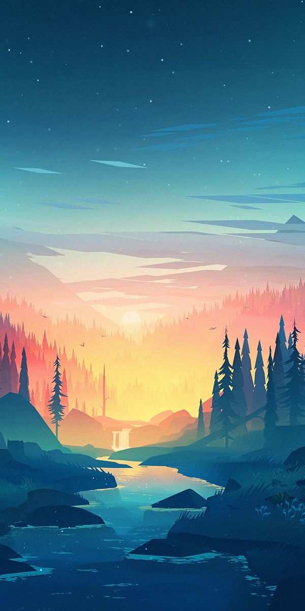 Breathtaking river and forest sunset phone wallpaper - free for download
