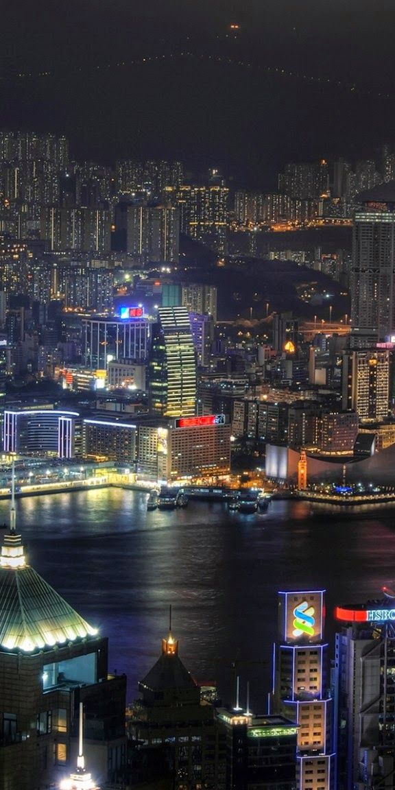 Phone wallpaper: Skyline, China, Hong Kong, Building, Cities, Light, Man Made, Night, City free down