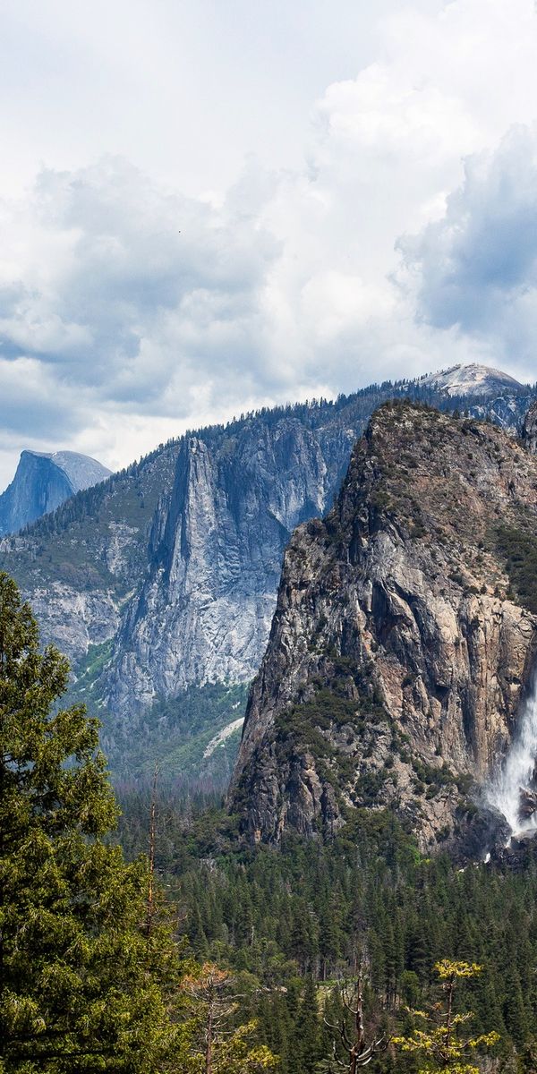Phone wallpaper: Landscape, Nature, Mountain, Waterfall, Forest, Earth, Cliff, National Park, Cloud,