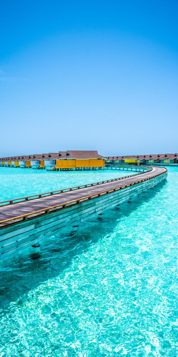 A Serene Pier Surrounded by Colorful Houses on Clear Waters