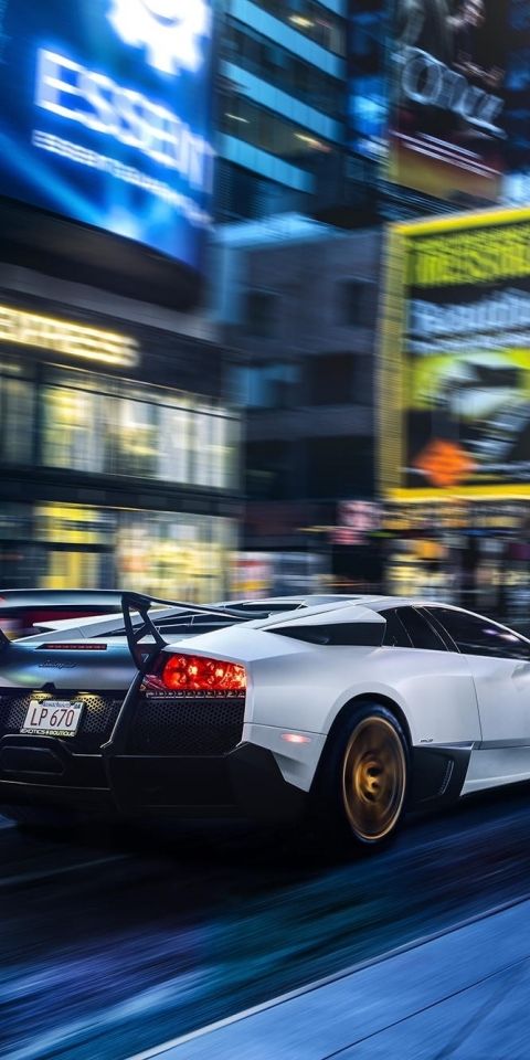 Phone wallpaper: Lamborghini, City, Blur, Lamborghini Murcielago, Vehicles, Lamborghini Murciélago,