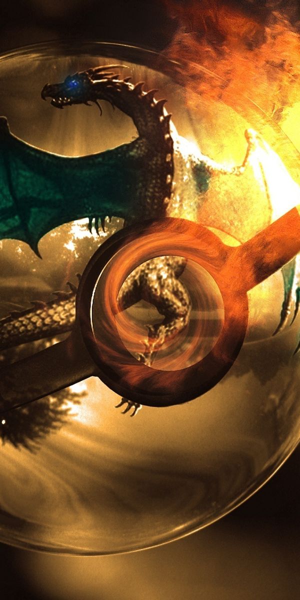Charizard Dragon in a Pokeball with Flames - Perfect Phone Wallpaper