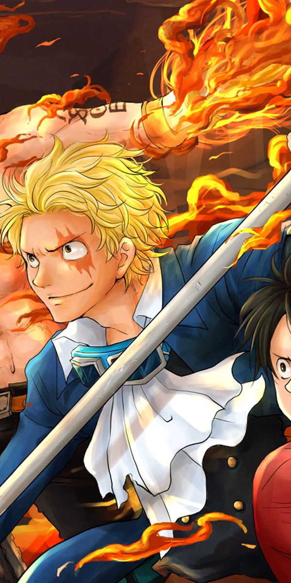 Dynamic One Piece Scene with Monkey D. Luffy, Sabo, and Portgas D. Ace