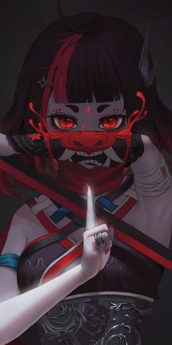 Epic Anime Girl with Katana and Oni Mask for Phone Wallpaper