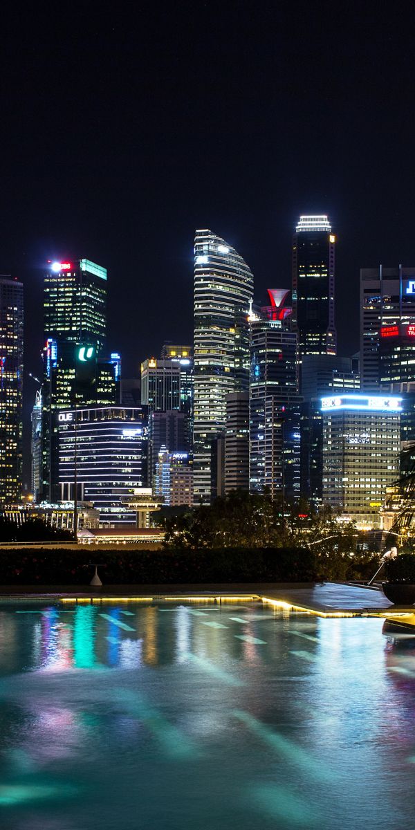 Phone wallpaper: Cities, Night, Skyscraper, Building, Singapore, Man Made free download