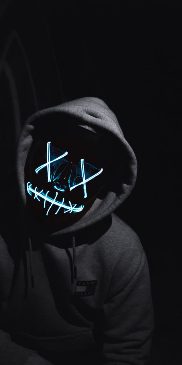 Majestic Anonymous Neon Mask in Dark Background