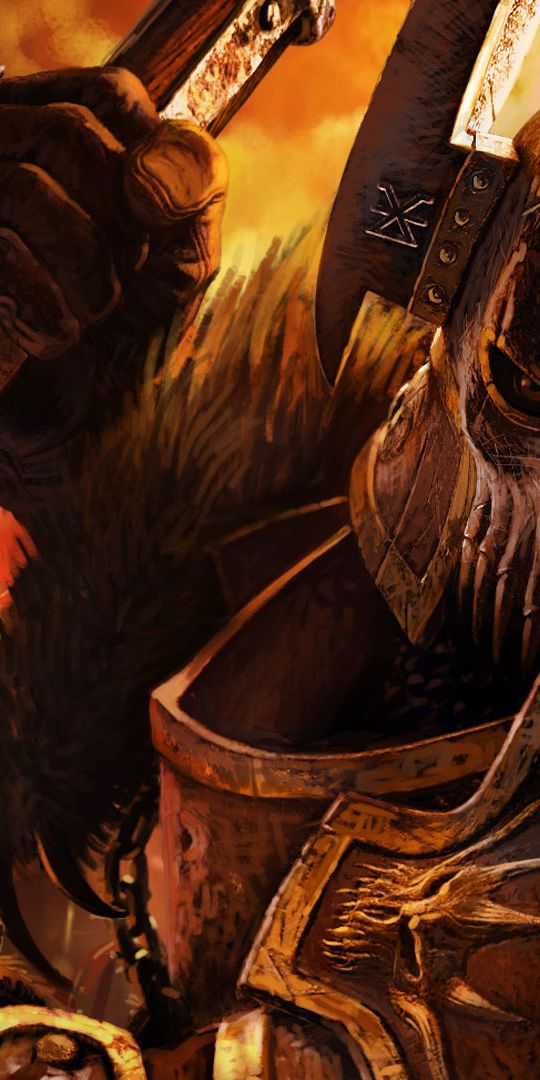 Epic Warhammer Fantasy Phone Wallpaper Featuring a Dark Knight in Battle