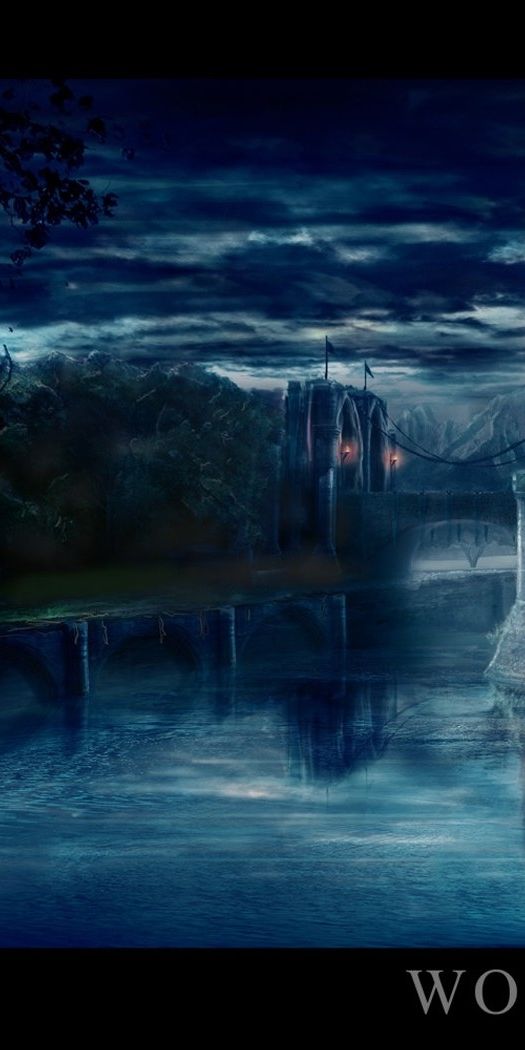 Mesmerizing mobile wallpaper featuring a night scene with rivers and castles