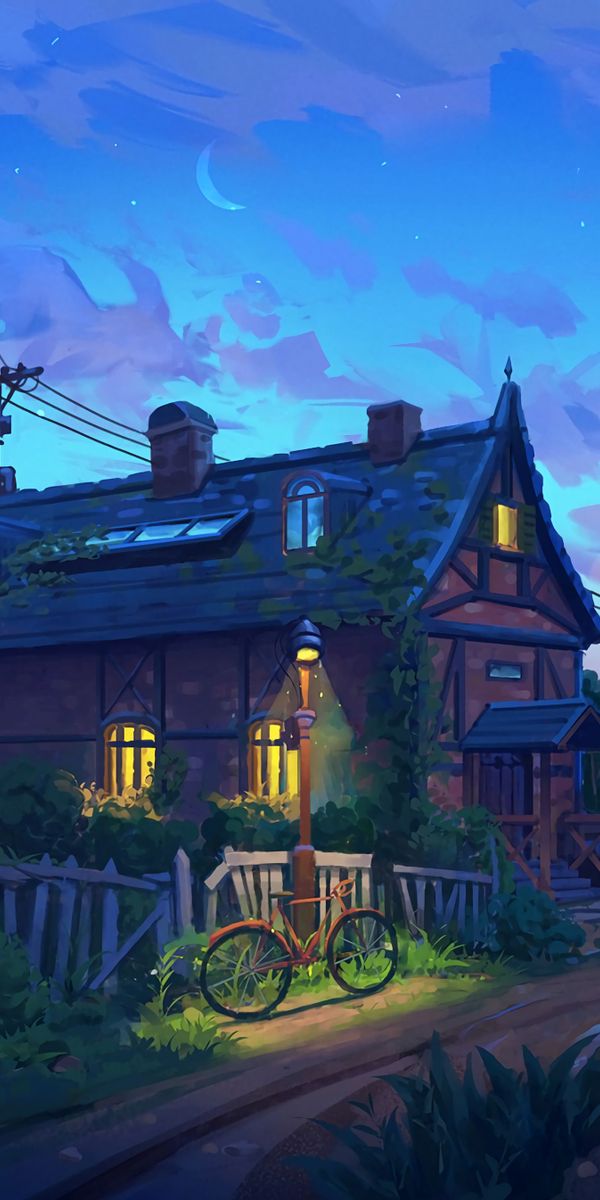 Charming Evening Cottage with Bicycle and Scenic Landscape