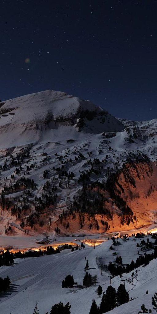 Phone wallpaper: Landscape, Winter, Sky, Mountains, Stars, Night, Snow, Mountain, Light, Austria, Ea