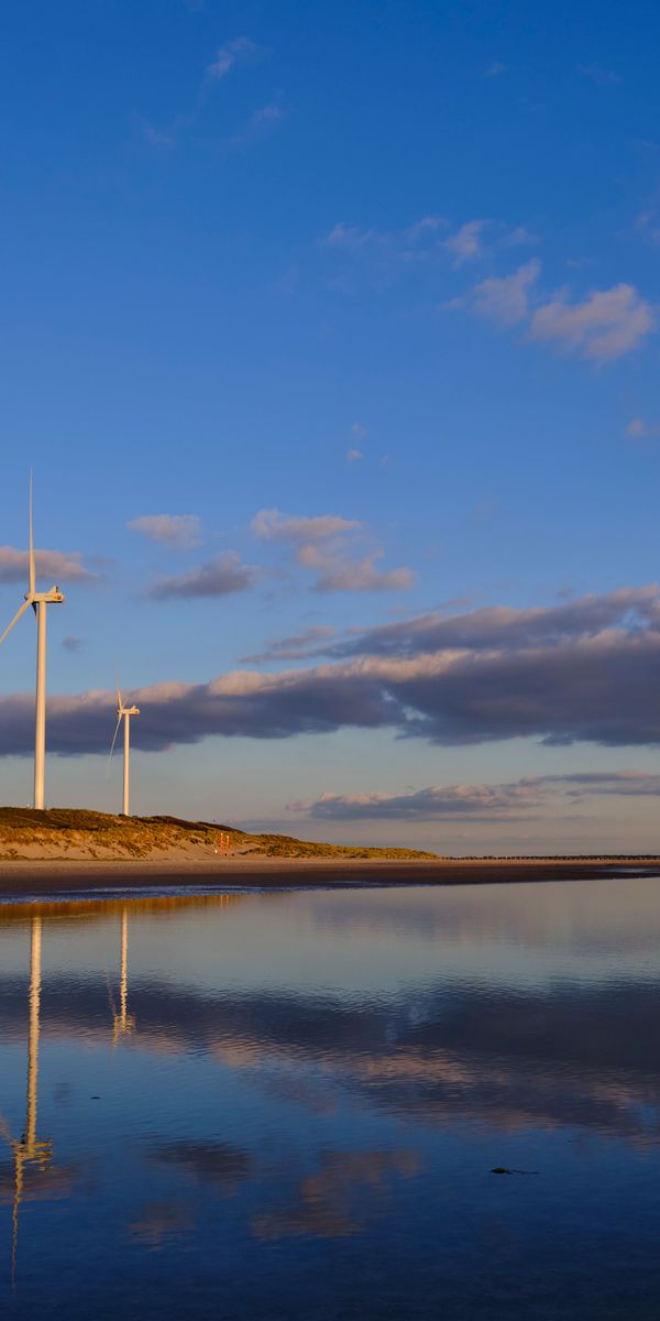 Wind Turbines Reflected in the Serene Lake