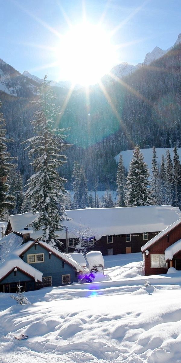 Phone wallpaper: Winter, Handsomely, It's Beautiful, Snow, Mountains, Nature, Houses free downl
