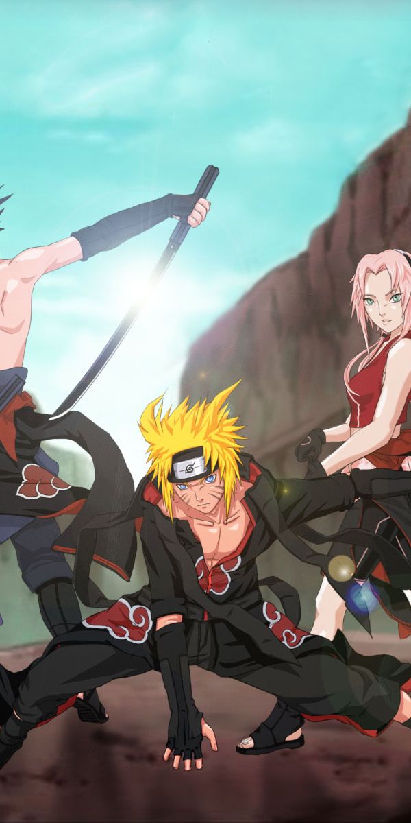 Epic Anime Wallpaper Featuring Sakura Haruno, Naruto Uzumaki, and Sasuke Uchiha
