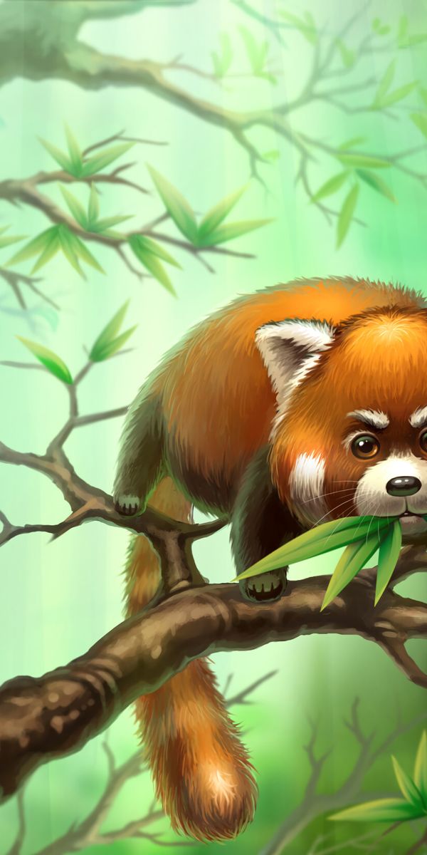 Adorable panda phone wallpaper featuring branches and lush green leaves