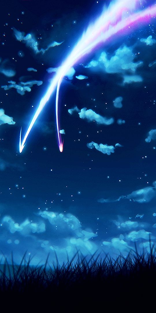 Beautiful Night Silhouette of Mitsuha from Your Name Under a Comet