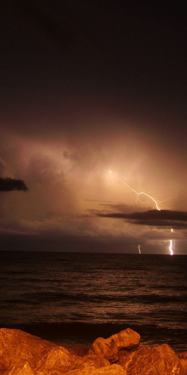 Phone wallpaper: Night, Lightning, Ocean, Photography free download
