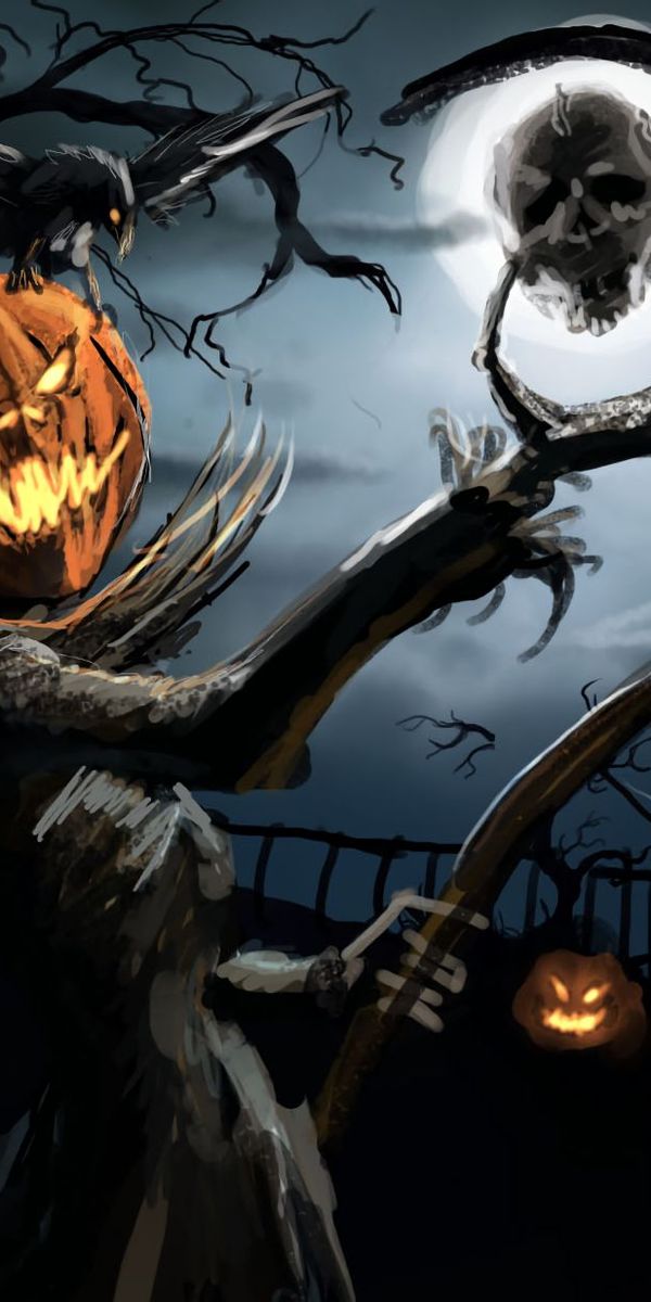 Phone wallpaper: Halloween, Night, Pumpkin, Holiday, Raven, Monster, Jack O' Lantern free downl