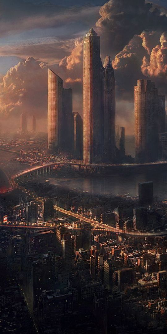 Phone wallpaper: Tower, Sunset, City, Sci Fi free download