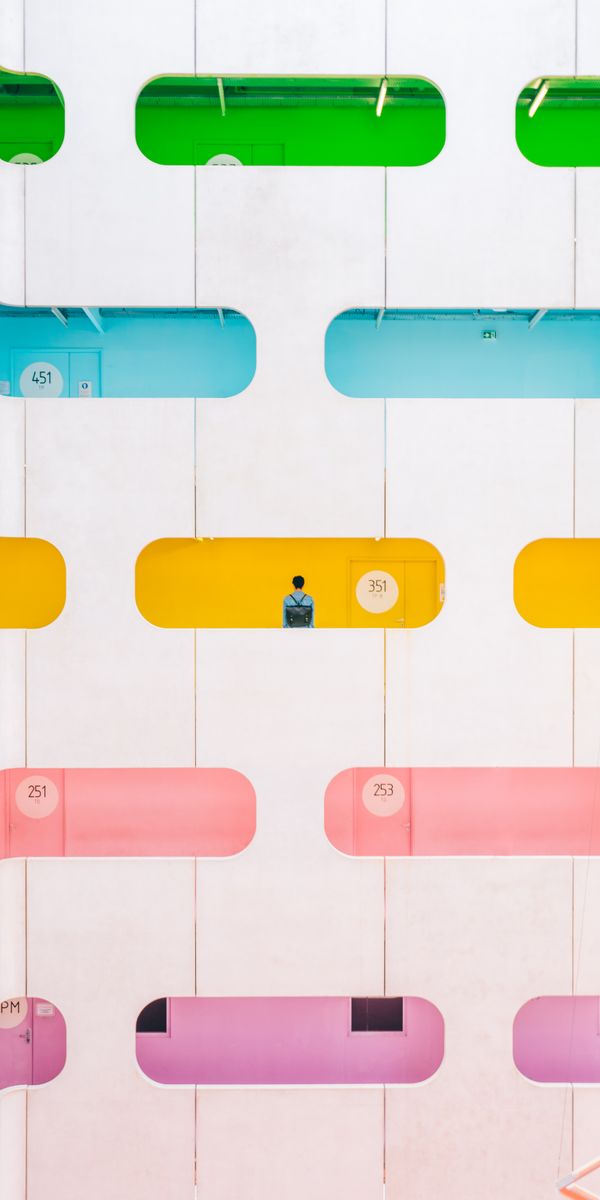 Phone wallpaper: Building, Architecture, Motley, Multicolored, Windows, Minimalism free download
