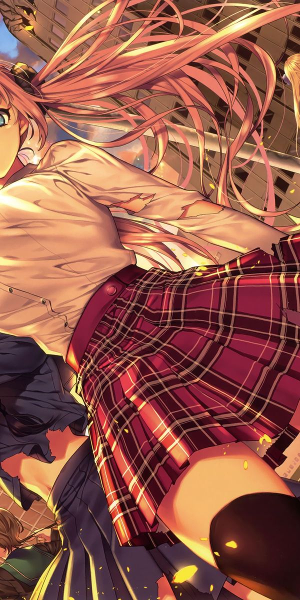 Epic anime wallpaper showcasing a girl with a sword in an urban setting