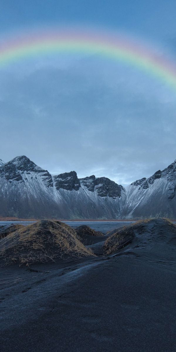 Phone wallpaper: Mountains, Rainbow, Earth, Iceland, Vestrahorn, Vestrahorn Mountain free download