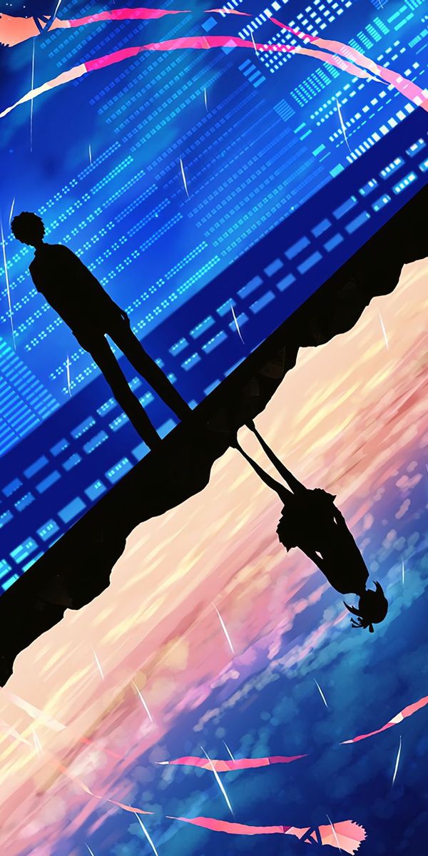 Your Name Silhouette Wallpaper Featuring Mitsuha and Taki